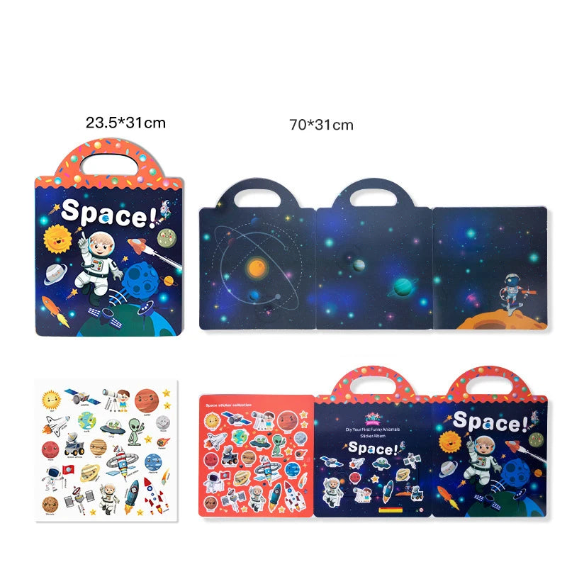 DATGO Parent-Preschool Kids Plastic-Vinyl Preschool Reusable Cartoon Copper Plate No-Tear Bubble Sticker Scene Paste Books Stickers-Sticker Machines /Ages :2 Years Old-Preschool Kids/Colors-Multicolor/Blue/Pink/Animal