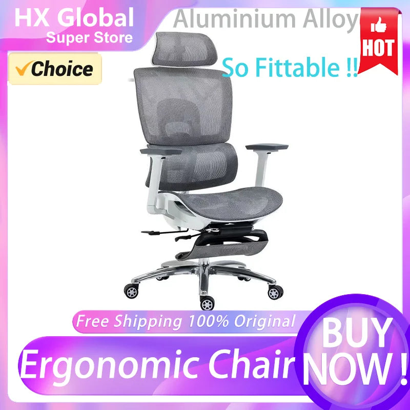 NULL Modern Ergonomic Gray-White-Black Full Mesh Movable Headrest-Backrest-Seat Adjustable Aluminum Metal Feet Four Plastic Black Wheels Rotatable  Liftable Reclining Low 3D Lumbar Support Footrest Gaming Computer Office Chairs