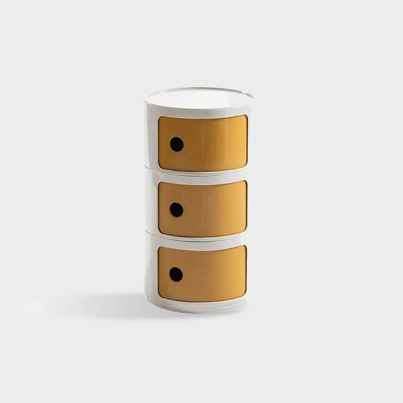 DECOPAI Modern Multicolor Waterproof Tall Plastic Round Shaped Small Narrow Three Sliding Drawers Nightstands /Multicolor