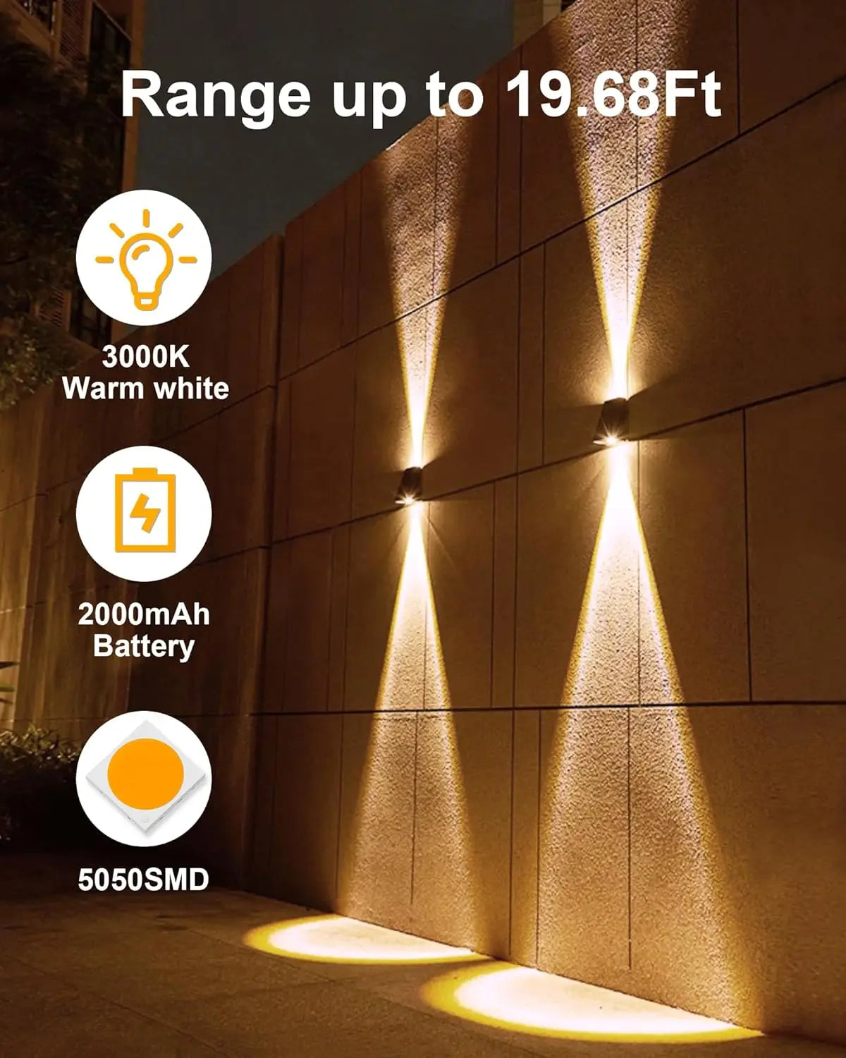 IEEYEEY Modern Waterproof Up-Down Warm-Cool White LED Square-Cone Black Plastic Body Dimmable Solar-Powered Landscape Pathway Lights/Colors-Black/White/Yellow/Gray/Blue/Multicolor