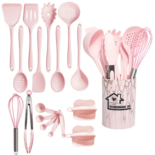 10 PCS Silicone Kitchen Cooking Utensils Tool Sets/Colors-Pink/Black/White