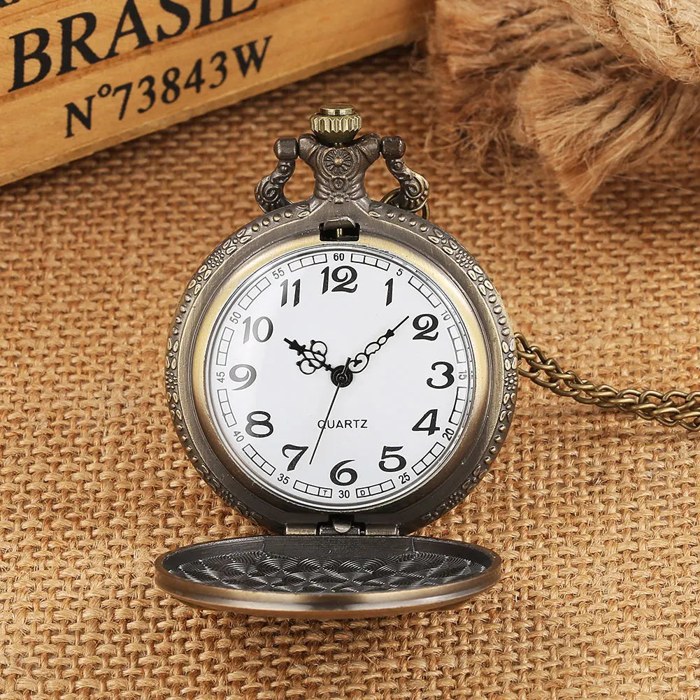 YISUYA Adults Antique ZELDA Design Quartz Acrylic Face Analog Display Steampunk Retro Bronze Round Shaped Metal Alloy Case Bronze Thick-Thin Pendant Necklace Chain-Pocket Watches