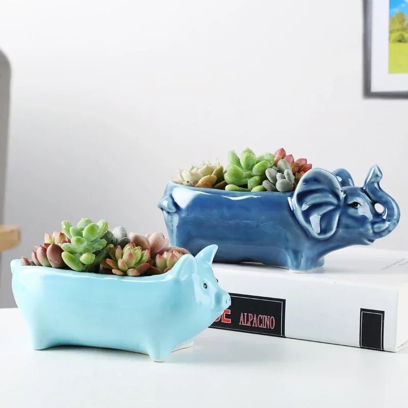 No-EN-Name-Null Home Garden Unglazed Ceramic Blue Cute Cartoon Alpaca-Owls Animal Mini Succulent Desktop Flower Pots Planters /Colors-Red/White/Blue/Gold/Animals