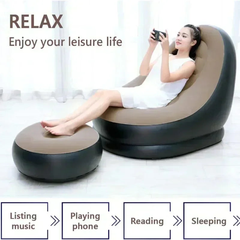 No-EN-Name-Null Modern Soft Velvet Upholstered Multicolor Fabric Lazy Air-Filled Poly-Vinyl Inflatable Foldable Feet Stool-Outdoor Chairs/ Multifunctional Ottoman/Colors-Red/ Black/Royal Blue/Multicolor