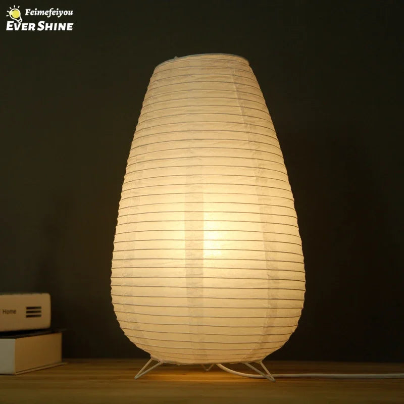 LYFS Japan Iron Metal Body Warm White LED Lights White Round Ball-Teardrop Shaped Wabi-Sabi Rice Paper Table Lamps/Bulbs Included/Plug Type-EU Plug/US Power Plug