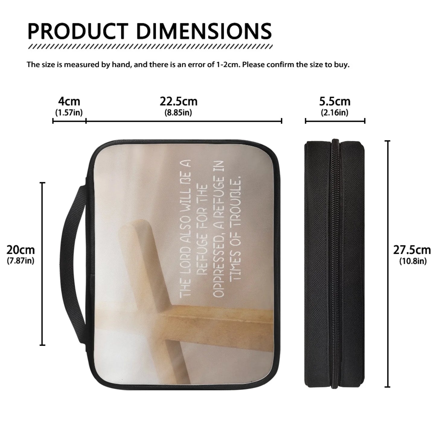 No-EN-Name-Null Religious Items Black Handle-Trim Polyester Fabric Rectangle Decorative Printed Cross-Psalms Bible Verses Theme Zippered Bible Covers/Many Bible Verses Styles/Handle