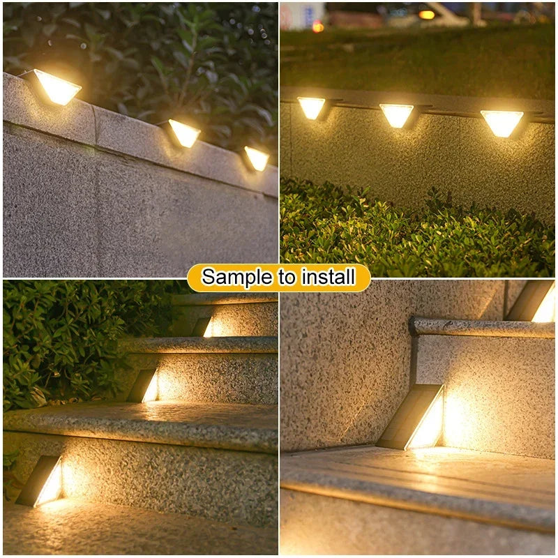 XIWANGFIRE Outdoor Geometric Black-White-Gold Triangle Plastic Body Solar-Powered Warm White LED Waterproof Stair Lights