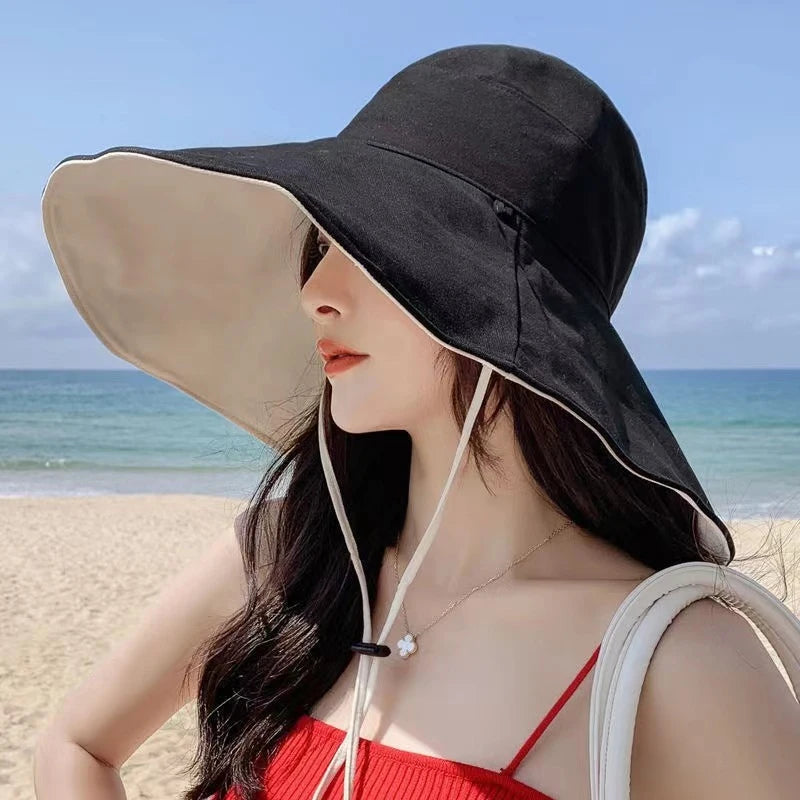GJCUTE Adults Unisex One-Size Cotton-Polyester Wide Brim UV Protection Sun Hats/Colors-Blue/Black/Red
