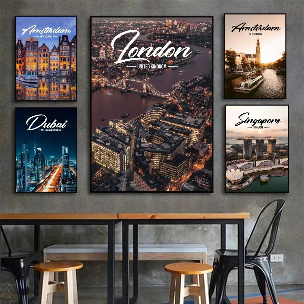 No-EN-Name-Null Modern HD Printed Unframed Different Style Customized Sizes Multicolor Famous Places Travel Cities-Kuala Lumpur-Dubai-Amsterdam-Lisbon-Wall Art Prints/Colors-Multicolor/Red/Black/Blue/Brown