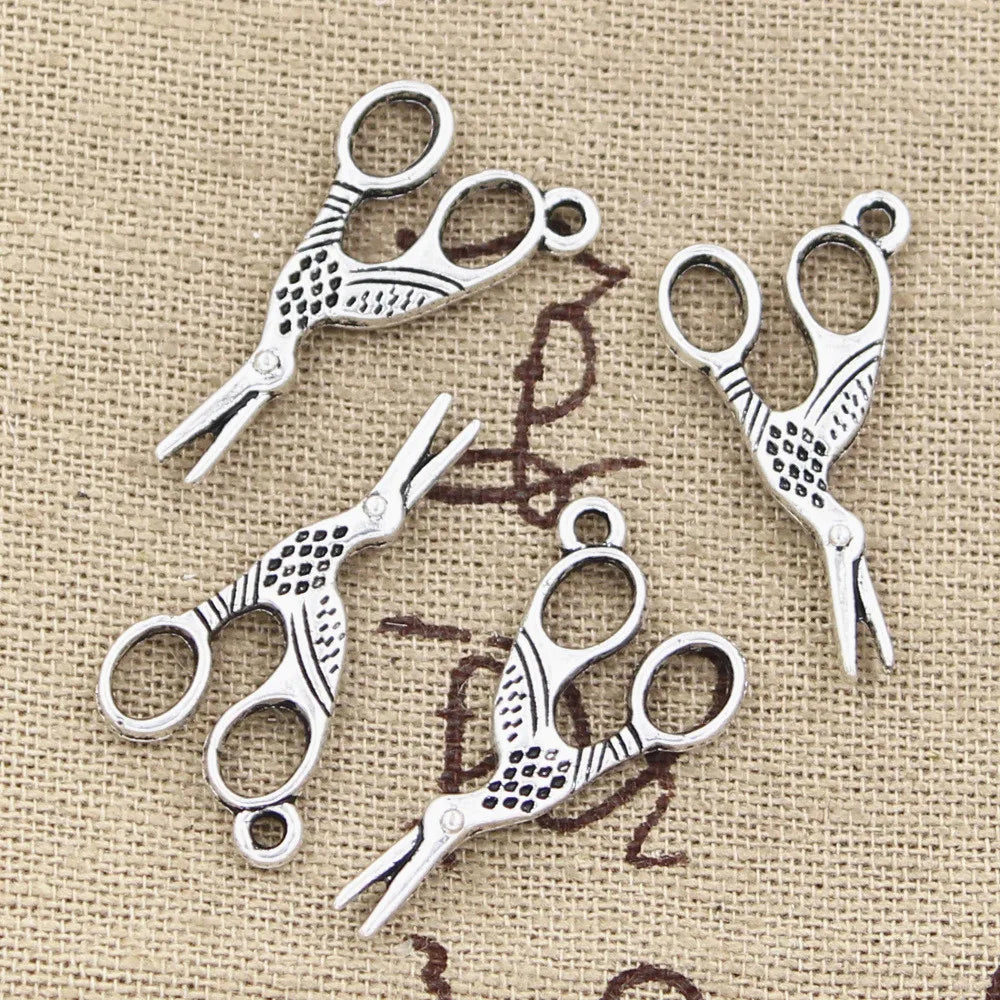 20 PCS Set Unisex Antique Metal Straight Sewing Scissors Bronze-Silver Plated Charms