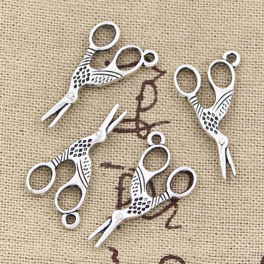 20 PCS Set Unisex Antique Metal Straight Sewing Scissors Bronze-Silver Plated Charms