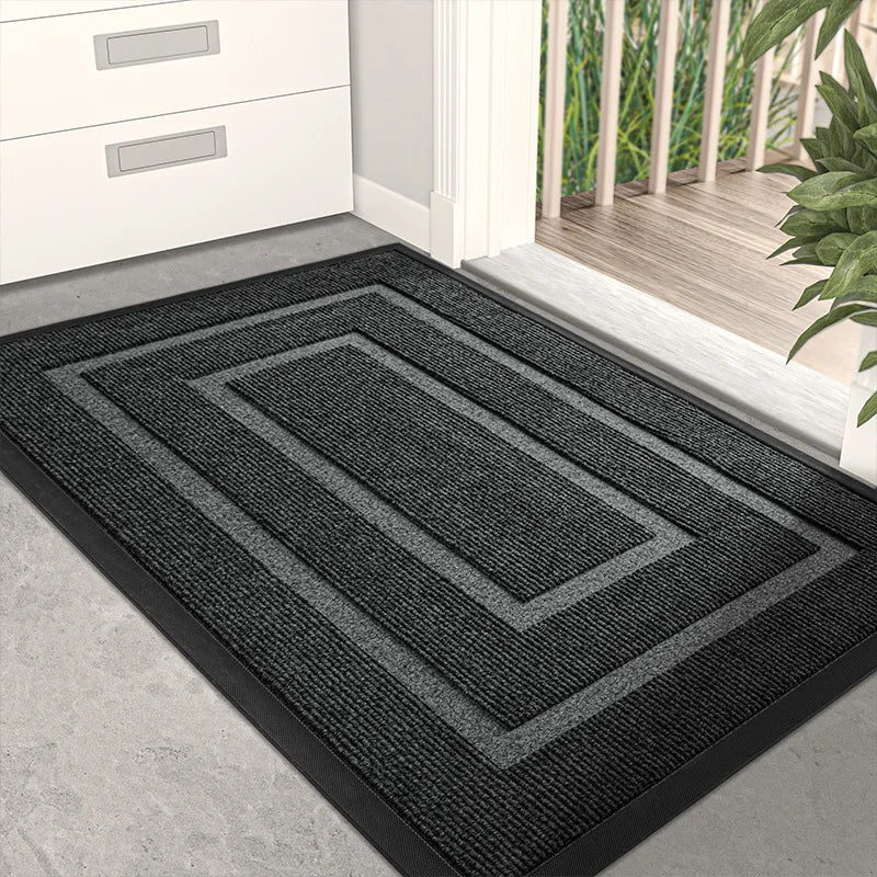 JINLVYI Indoor-Outdoor Waterproof Solid Colored Black-Gray Rectangle Shaped Large Size Polyester Fabric Body Non-Slip Synthetic Rubber Base Flatweave Doormats/Colors-Black Gray/Rice Brown/Blue