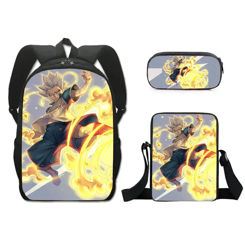 FANTASY VALLEY Women 3 PCS Softback Anime Inazuma Eleven Zippers Waterproof Multicolor Oxford Nylon School Backpacks Sets/ Colors-Black/Blue/Multicolor