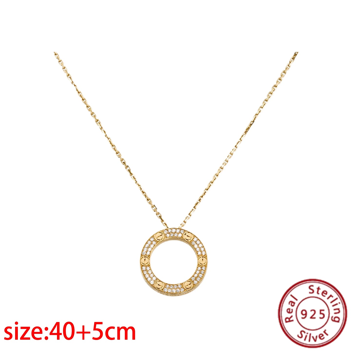 No-EN-Name-Null Adult Women Sterling Silver-Gold Plated Metal Zircon Clear White Diamond Stones Round O-Shaped Fine Imitation Chain Pendant Necklaces/Colors-Gold-Silver/Geometric/Clear/White/Rose Gold