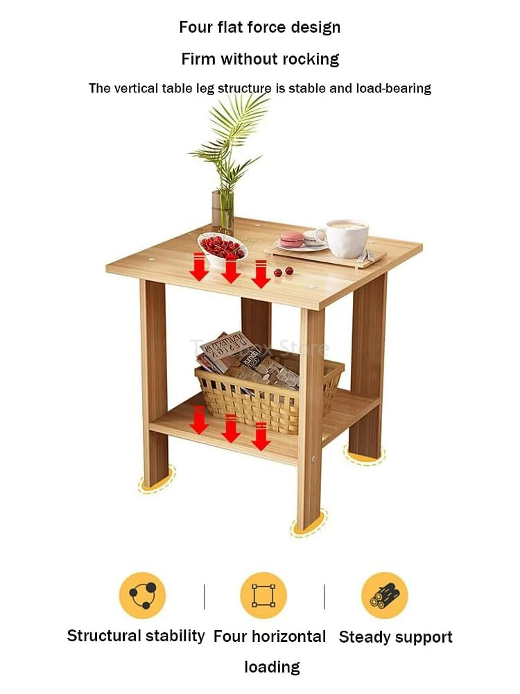 No-EN-Name-Null Modern 2-Tiers Mini Beige Square Shaped Waterproof Scratch-Resistant Natural Wood Frame Bedside Nightstands