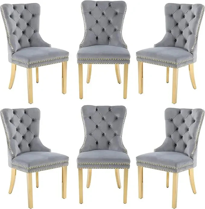6pcs/ Upholstered Velvet Kitchen Dining Set/ Tufted Legs/ Nail-Head Trim/Colors-White/Blue/Gray/Black