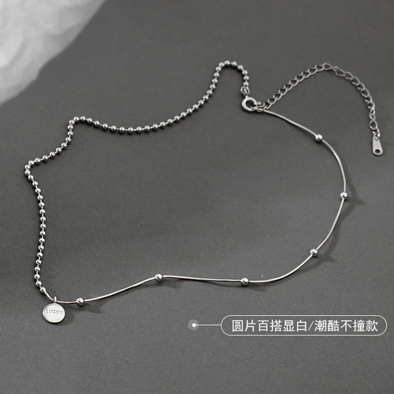 CIAXY Imitation Women Silver-Copper-Rose Gold Beaded Letter INS Asymmetry Short Clavicle Chain Choker Necklaces