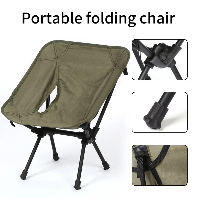 No-EN-Name-Null Modern Outdoor Adults Green Upholstered Padded Tear-Resistant Soft Oxford Cloth Fabric Moon Camping Super Light Aluminum Metal Frame Folding Chairs/Colors-Green/Blue/Beige/Gray