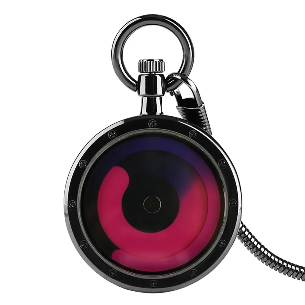 YISUYA Adults Quartz Analog Display Acrylic Face Black-Silver Stainless Steel Metal Round Shaped Case Turntable Blue Silver Casing Dial Metallic Snake Fob Chain-Pocket Watches/Multicolor Dials