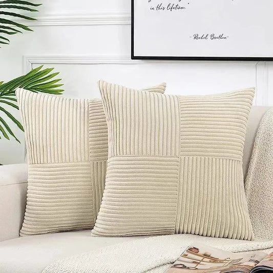 2 PCS Set Solid Color Cotton-Polyester Corduroy Striped Throw Pillow COVERS Only /Colors-Beige/Wine Red/Pink//Dark Gray/Bean Green/Dark Green/ Denim Blue/ White/Bright Yellow/Sizes: 18 x 18 Inches/Concealed Zipper