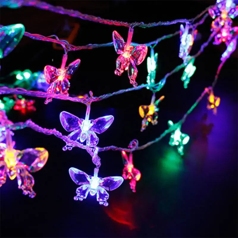 NULL Outdoor Solar-Powered Lithium Battery Dimmable Cool-Warm White LED Multicolor Plastic Crystal-Like Butterfly Shaped Design Light Ropes-Strings/ Bulbs Included