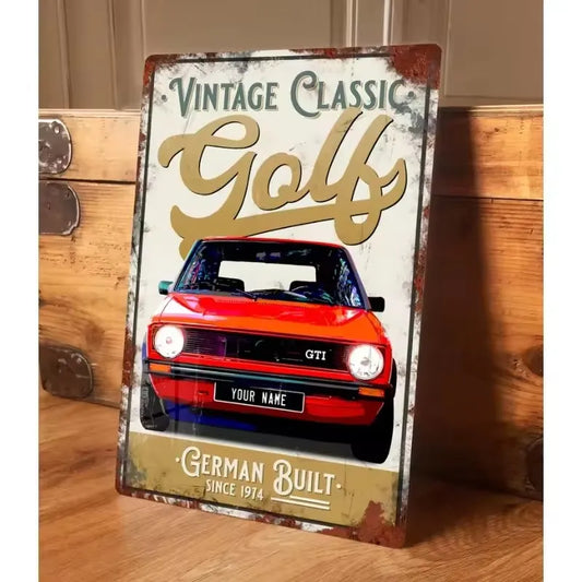 Adults Rectangle Vintage Classic Red Volkswagen Golf GTI Sports Car German Built Since 1974 Metal Novelty Signs/Colors-Red/Silver/Blue/White/Gray/Black/Multicolor