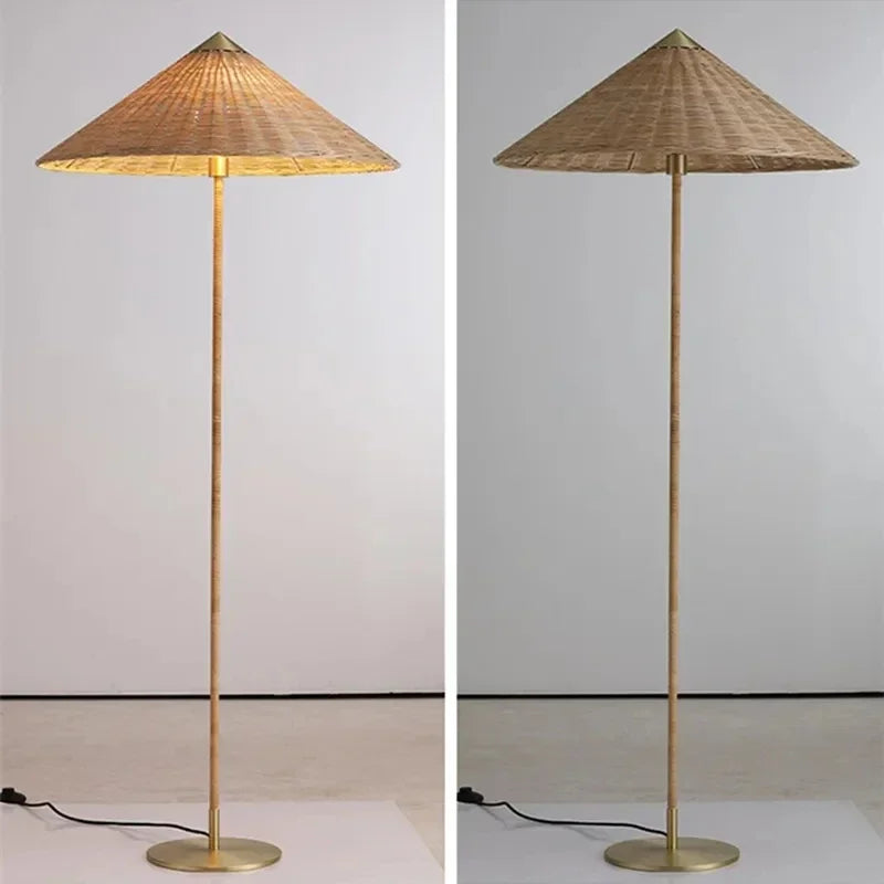 Denmark GUBI Woven Handmade Fabric Bamboo Rattan Up-Down Lampshade Iron Standing Floor Lamps/Colors-Brown/White/ Bulbs Included