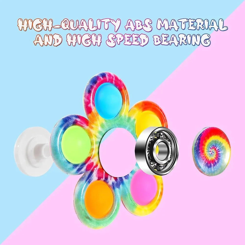 MOONBIFFY Teens-Adults Plastic Rainbow Tie-Dyed Fidget Spinner Bubble Popping Finger Toys /Ages: 13-18 Years Old/Colors-Tie-Dye/Multicolor/Dots
