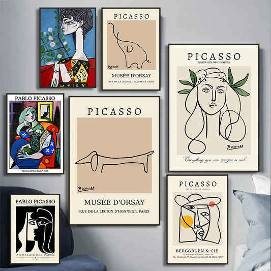 Unframed Rectangle Retro Watercolor Canvas Pablo Picasso Exhibition Prints/ 4 Sizes/Colors-Beige/Black/White/Multicolor