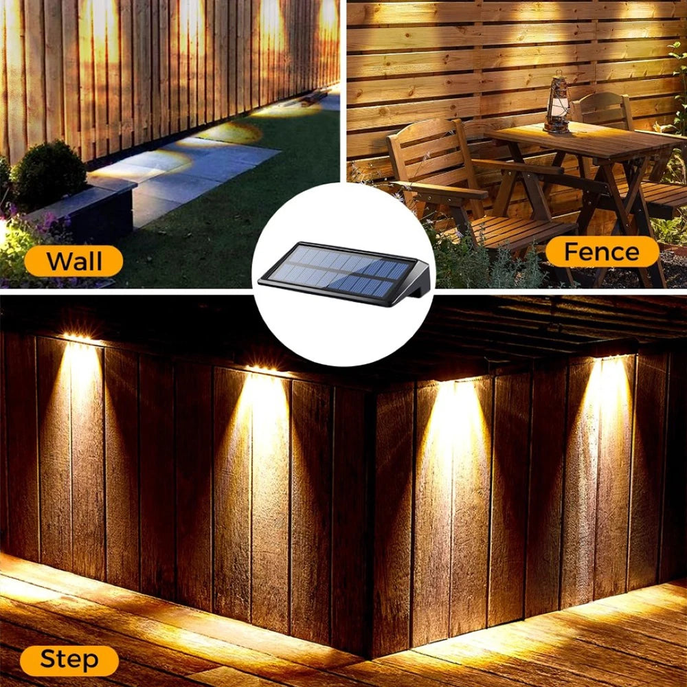 Outdoor 2 PCS Rectangle Blue-Black Plastic Body Dimmable Solar-Powered Automatic On-Off  Wall-Mounted Warm-Cool White 4 LED Outdoor Waterproof Landscape Pathway Lights Sets