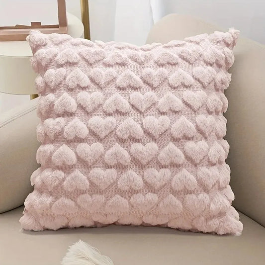 Modern Square Embossed Hearts Design Invisible Zipper Solid Color Plush Sofa Throw Pillow COVERS/Colors-White/Rose Red/Gray/Pink