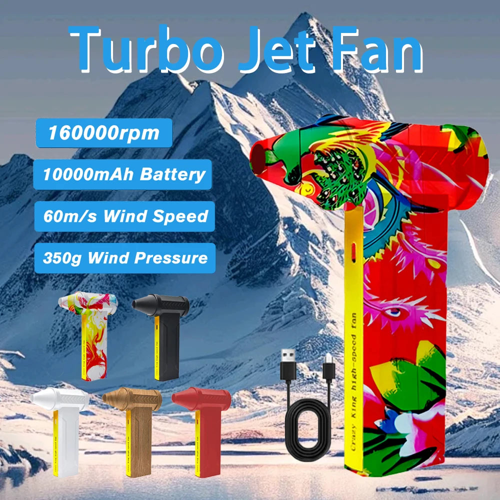 ISFRIDAY Home DIY Portable Handheld Black-Yellow Small Plastic 4 Gear Speed AC-Powered Rechargeable Battery-Powered USB Port Brushless Turbo Jet Fans/Colors-Red/Black/White/Brown/Multicolor