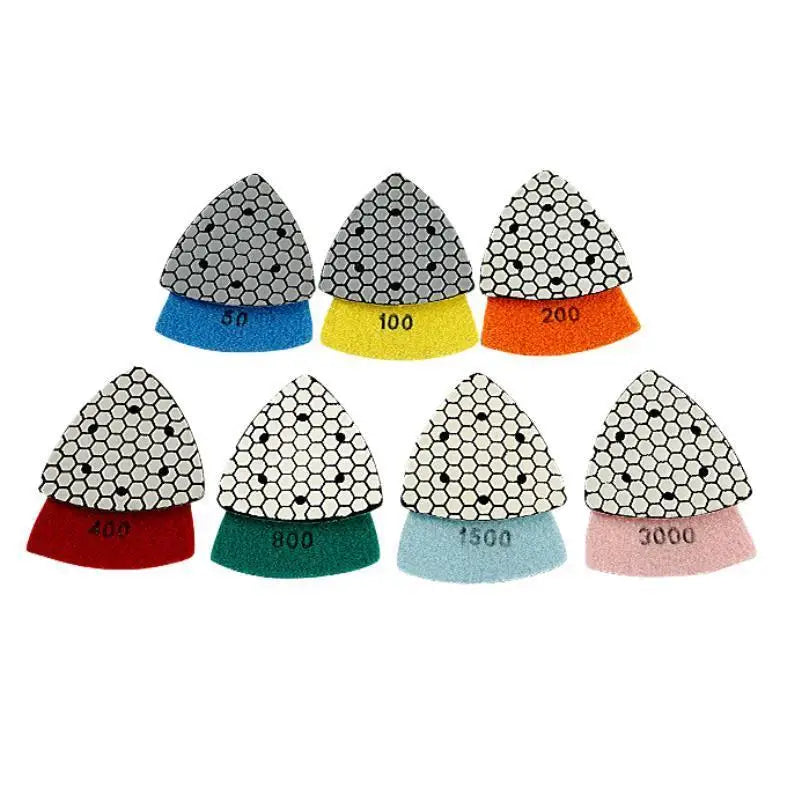 OKERQI 7 PCS Soft Flexible Multicolor Triangle Resin-Diamond Dry Abrasive Marble-Granite-Concrete Stone Sanding Coarse to Fine Polishing Pads Sets/Colors-Multicolor/Geometric/Gray/Size: 90 x 90 x 90mm