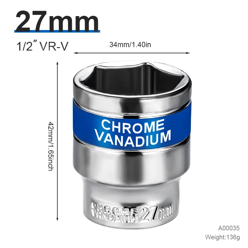 NIUXIANG Blue-Silver Chrome-Plated Steel Deep Impact Anti-Slip Card Slot Design 1/2 Hex Drive Socket Sets