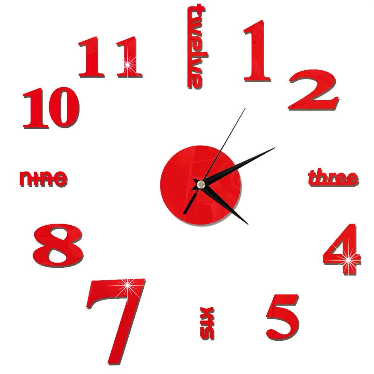 Self-Adhesive Waterproof Vapor-Proof Non-Toxic Safe Acrylic 3D Mirror Wall Clock Decals/Colors-Black/Silver/Gold
