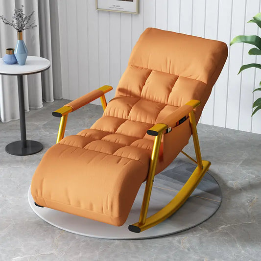 ANST Modern Adults Foldable-Adjustable Backrest-Five Gears Footrest-Armed Orange Faux Leather Polyester Fabric Triangle Stable Brackets Carbon Steel Base Nursery Rocking Chair/Colors-Orange/Blue/Pink/Gray