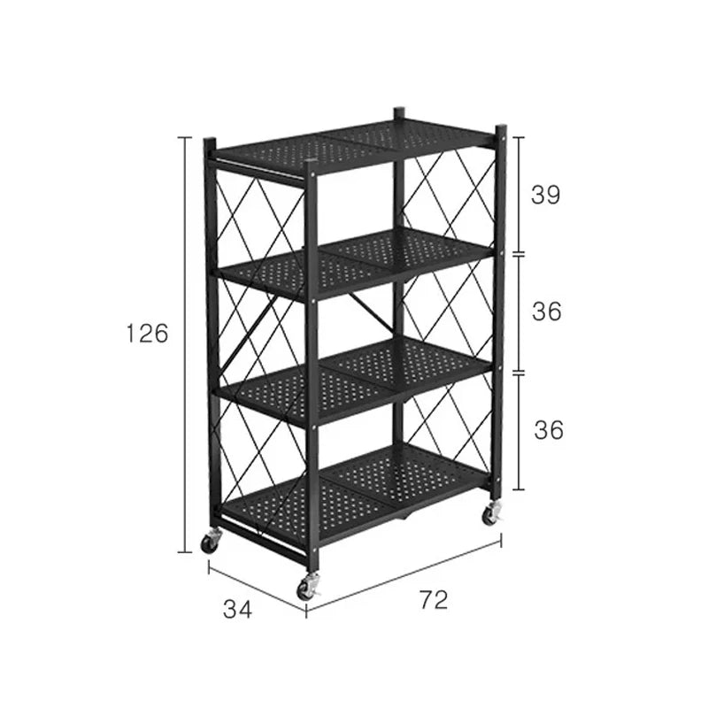 Free-Standing Large Kitchen/Living Room Foldable Iron Frame Folding Rack Bookcases/Colors-Green/Black/White/ 2-3-4-5 Layers Shelves