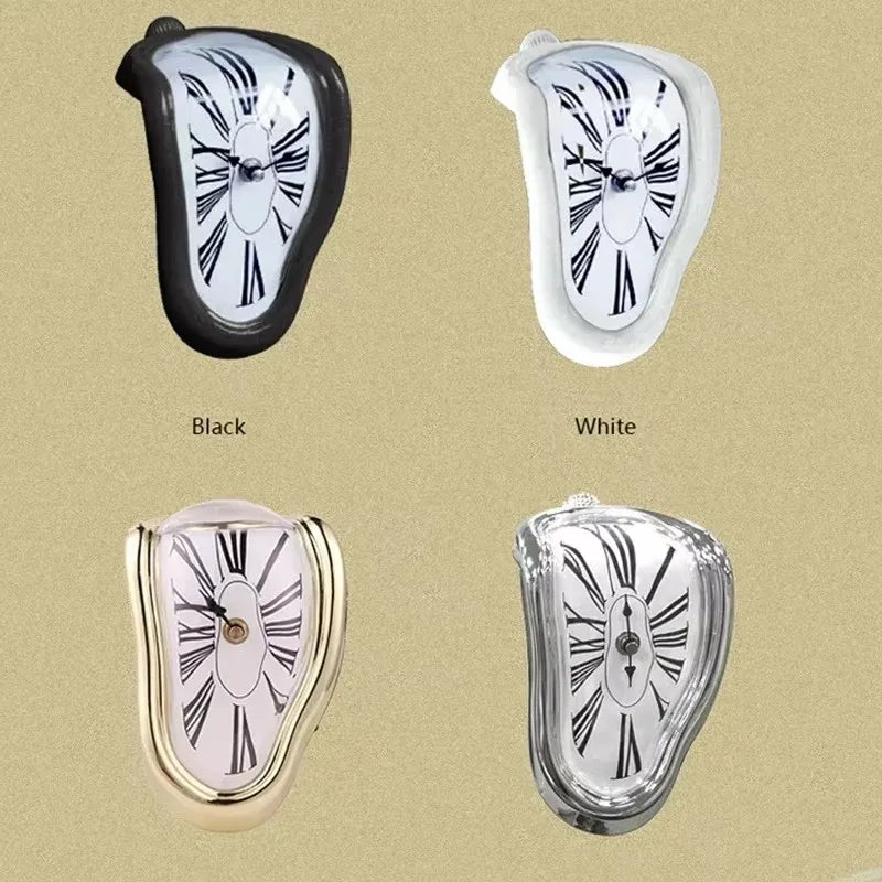 Salvadoran Dali Chrome Acrylic Roman Numeral Numbers Cartoon Distorted Plastic Silent Melting Wall Clocks/Colors-Gold/Black/Silver/White