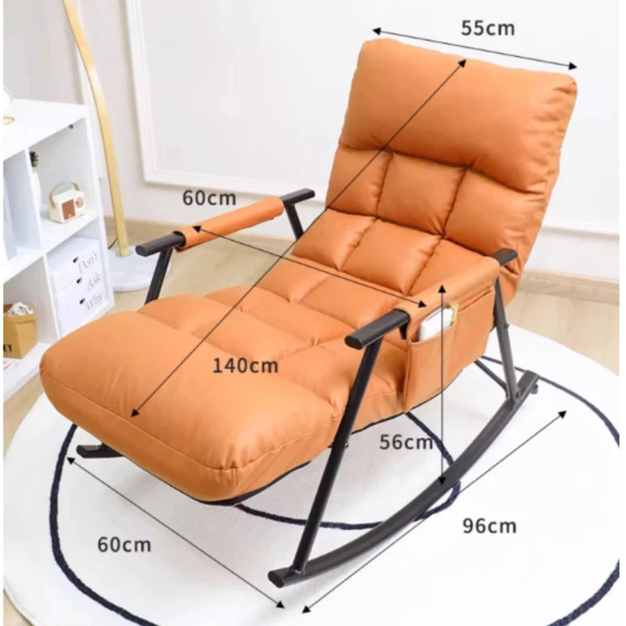 ANST Modern Adults Foldable-Adjustable Backrest-Five Gears Footrest-Armed Orange Faux Leather Polyester Fabric Triangle Stable Brackets Carbon Steel Base Nursery Rocking Chair/Colors-Orange/Blue/Pink/Gray