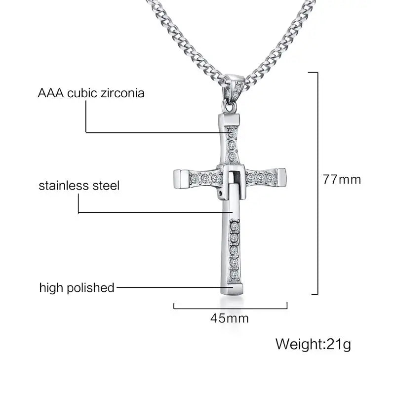 MEAEGUET Adult Unisex Fine Imitation Three Layer Silver-Plated Stainless Steel Silver-Black-Gold Colored Metal Clear White Shiny Cubic Zirconia Diamond-Like Gemstones Cross Pendant Chain Necklaces