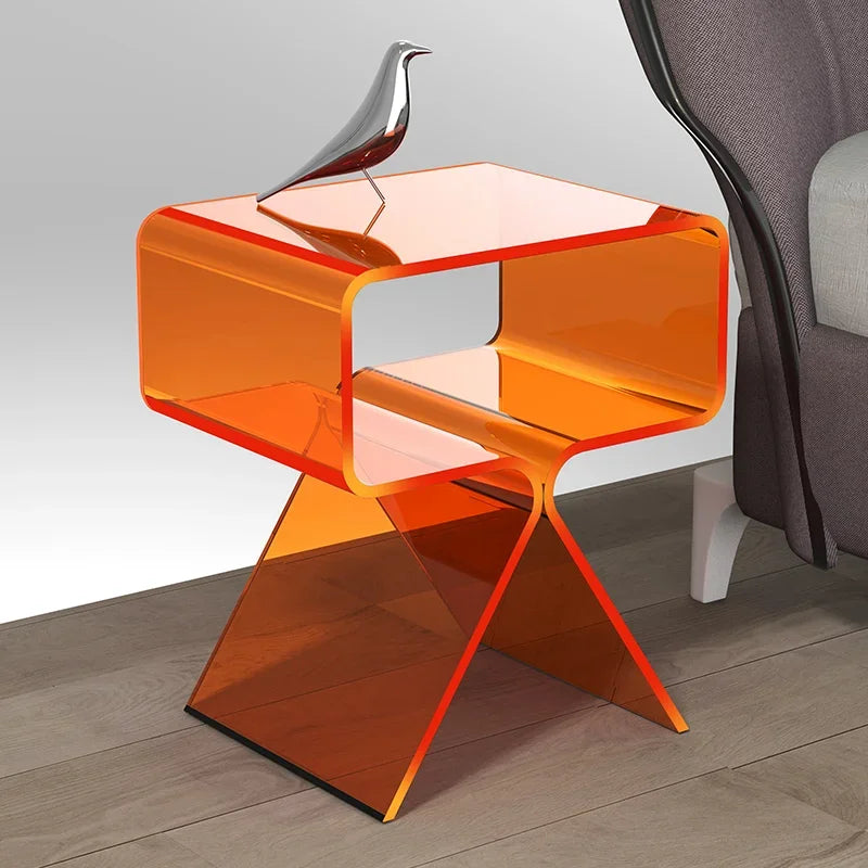 No-EN-Name-Null Modern Rectangle Orange Transparent Plastic-Acrylic Body Bedroom Side End Tables/Colors-Orange/Clear/Black/Size: height 45cm, length 39cm, width 30cm