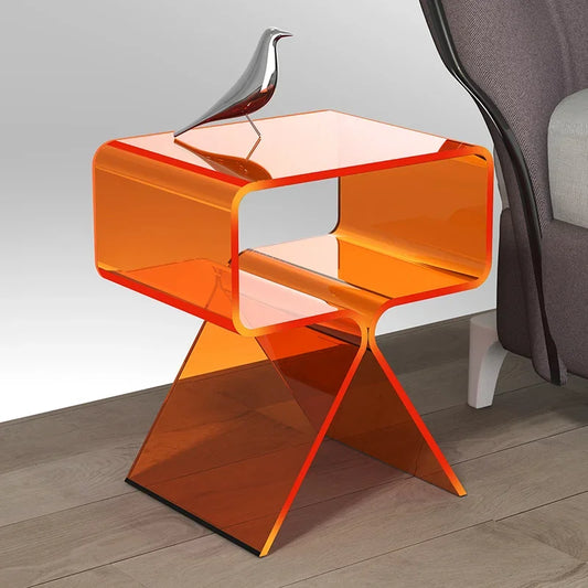 No-EN-Name-Null Modern Rectangle Orange Transparent Plastic-Acrylic Body Bedroom Side End Tables/Colors-Orange/Clear/Black/Size: height 45cm, length 39cm, width 30cm