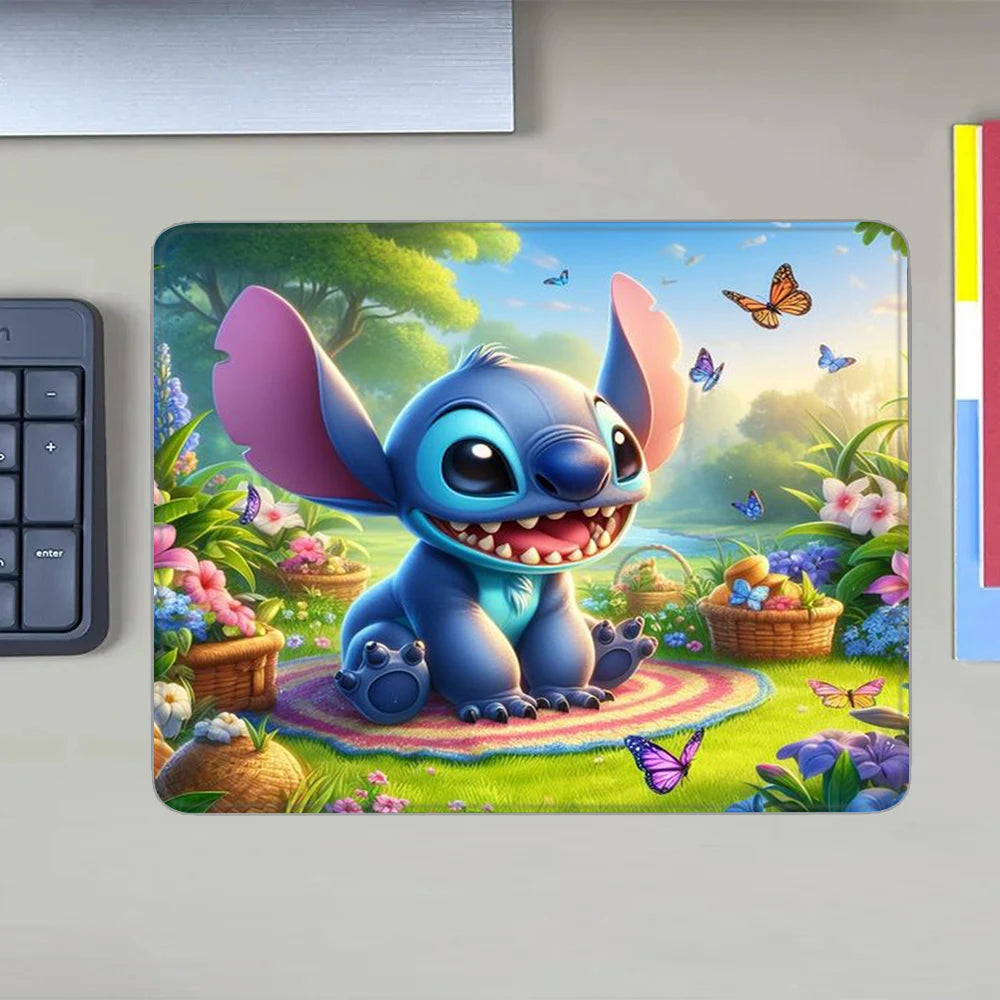 MINISO HD Printed Non-Toxic Small Blue-Multicolor Rectangle Thermal Transfer Anime Cartoon Stitch-Lilo In Space-Planets-Stars Themes Soft Non-Slip Natural Rubber Bottom Sealing Edges Computer Gaming Mouse Pads