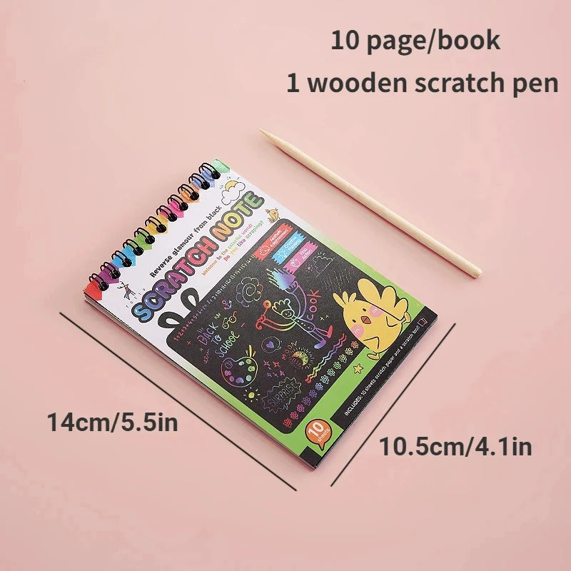 No-EN-Name-Null Kids Coloring-Paint Learning Magic Rainbow Scratch Off Paper Cards Note Books Craft Kits /Colors-Green/Yellow/Pink/Blue/ Ages-3 Years Old-Older