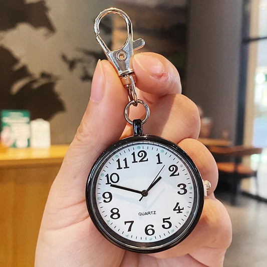 No-EN-Name-Null Antique Waterproof Quartz Glass Face Analog Display Silver Stainless Steel Metal Round Case Arabic Numeral Blue Plastic Covered Keychain Fob Pocket Watches/Colors-Black/White/Pink/Gold/Multicolor