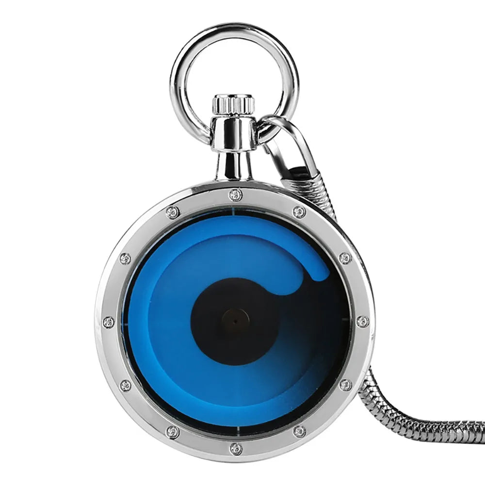 YISUYA Adults Quartz Analog Display Acrylic Face Black-Silver Stainless Steel Metal Round Shaped Case Turntable Blue Silver Casing Dial Metallic Snake Fob Chain-Pocket Watches/Multicolor Dials