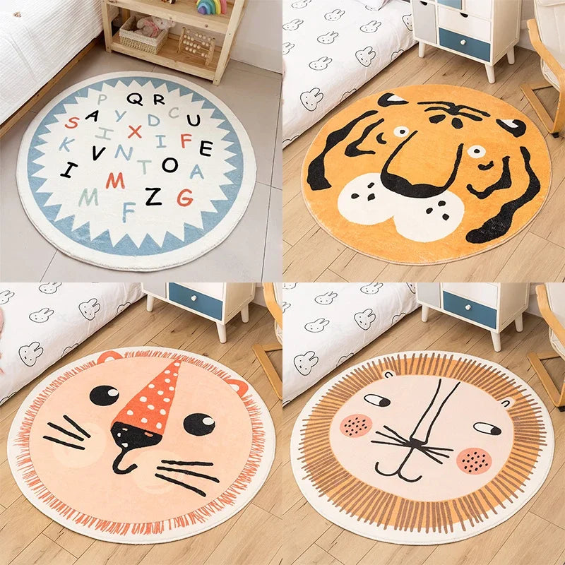 No-EN-Name-Null Printed Non-Toxic Quick-Dry Round Cute Cartoon Gray Animal Cat-Rainbow-White Clouds Nice Day Memory Form Cushion Anti-Slip Bottom Rugs/Colors-Animals/Rainbow/Multicolor/White/Pink/Black/Dots/Yellow/Blue/Geometric