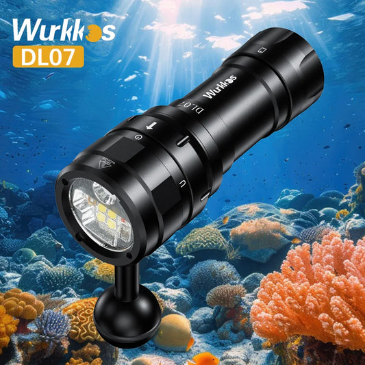 Wurkkos DL07 Dive Flashlight Mulit Color LED White Red Light Rechargeable Rotary Switch Waterproof Powerful 26650 Flood and Spot