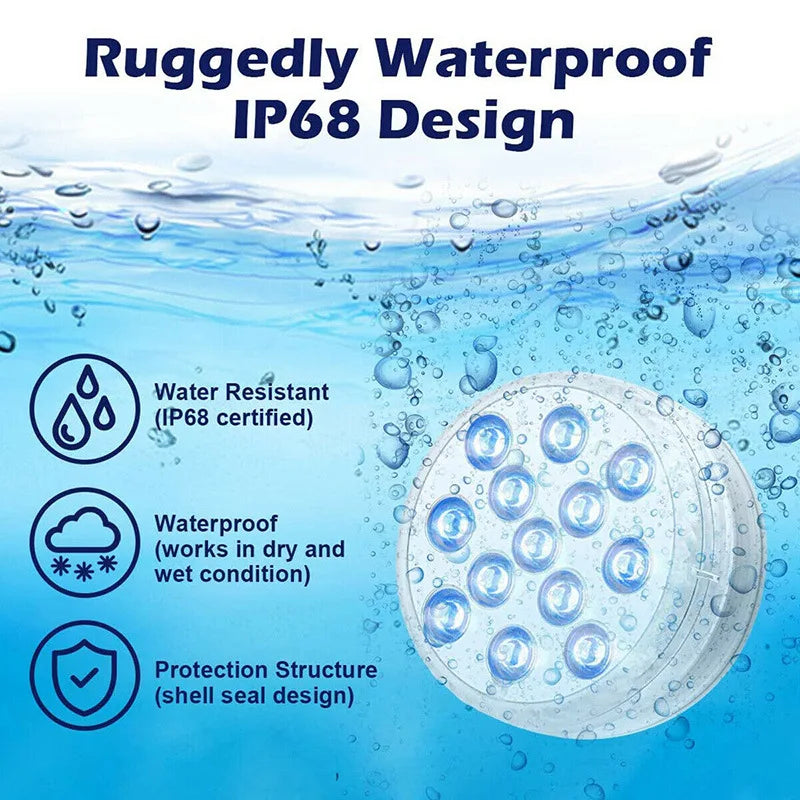 No-EN-Name-Null Outdoor Waterproof Remote Control Clear Plastic Round Transparent Shell 3 Modes Adjustable 16 LED Lights DC-Powered Magnetic Suction Cup Underwater Swimming Pool Floating-Submersible Lights/Colors-White/Clear/Multicolor