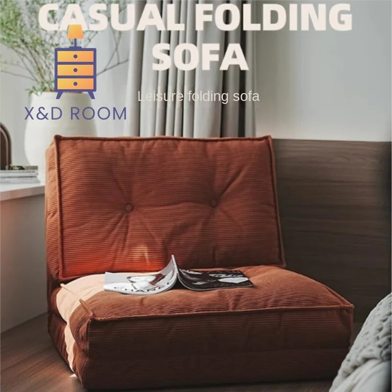 ZISIZ Indoor Modern Morocco Soft Plush Brown Velvet Corduroy Fabric L-Shaped Sponge Cushion Filling  Folding Lazy Futon Sofa Beds/Colors-White/Green/Beige /Orange/Brown/Striped/ Size: 90 x 63 x 63cm